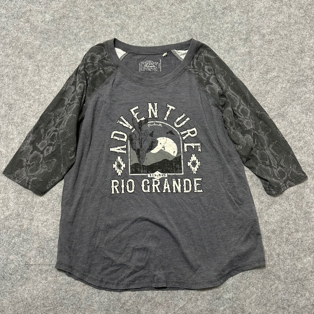 Panhandle Graphic T-Shirt Womens XL Gray Rio Grande Snake Print Raglan Sleeve